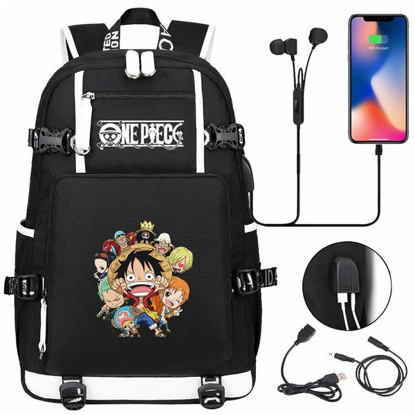 One Piece Travel Backpack Luffy School Bag with USB Charging Port - Homeywow