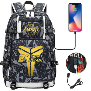 Basketball Lakers 24 Kobe Bryant Backpack Mamba Travel Backpack School Bag with USB Charging Port