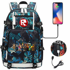 Roblox Backpack Travel Backpack Roblox SchoolBag with USB Charging Port