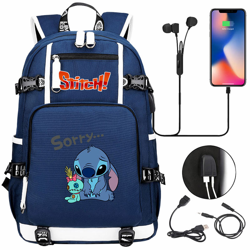 Stitch Multifunction Backpack Travel Backpack School Bag with USB