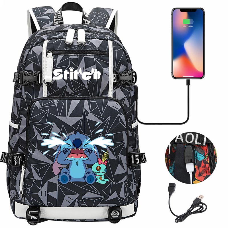 Stitch Backpack Travel Backpack School Bag with USB Charging Port