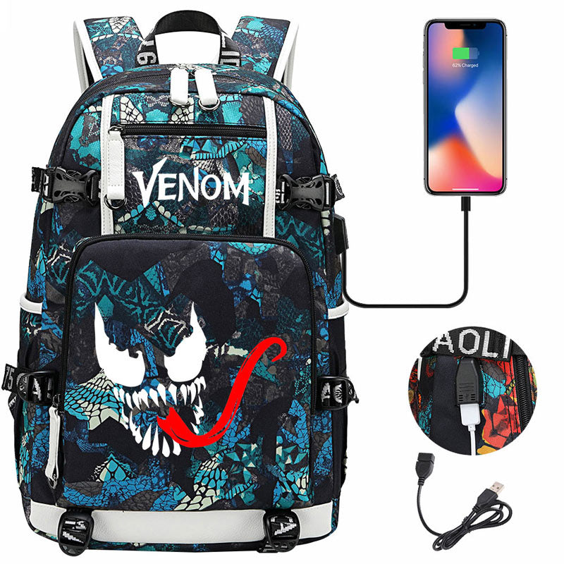 Venom Backpack Spiderman SchoolBag with USB Charging Port