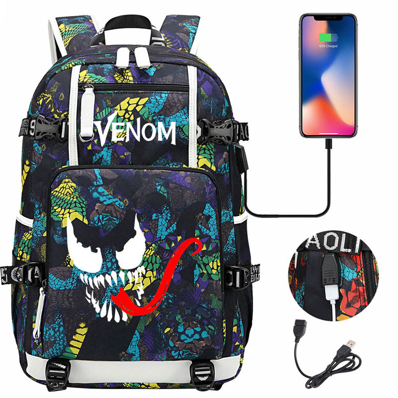 Venom Backpack Spiderman SchoolBag with USB Charging Port
