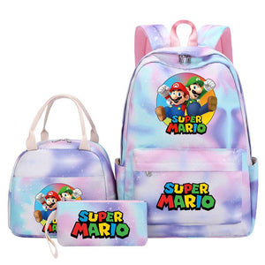 Game Super Mario Schoolbag Backpack Lunch Bag Pencil Case 3pcs Set for Students