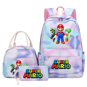 Game Super Mario Schoolbag Backpack Lunch Bag Pencil Case 3pcs Set for Students