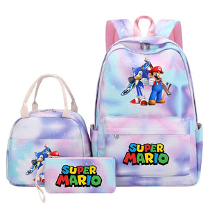 Game Super Mario Schoolbag Backpack Lunch Bag Pencil Case 3pcs Set for Students