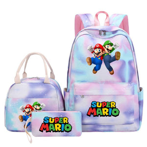 Game Super Mario Schoolbag Backpack Lunch Bag Pencil Case 3pcs Set for Students