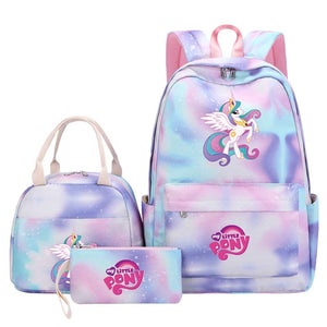 My Little Pony Schoolbag Backpack Lunch Bag Pencil Case 3pcs Set for Students