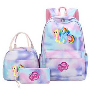 My Little Pony Schoolbag Backpack Lunch Bag Pencil Case 3pcs Set for Students