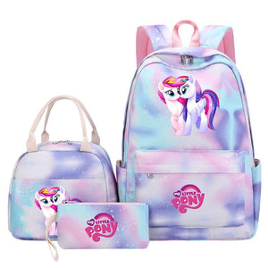 My Little Pony Schoolbag Backpack Lunch Bag Pencil Case 3pcs Set for Students