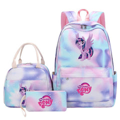 My Little Pony Schoolbag Backpack Lunch Bag Pencil Case 3pcs Set for Students