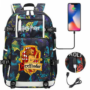 Harry Potter Gryffindor Backpack Travel Backpack School Bag with USB Charging Port