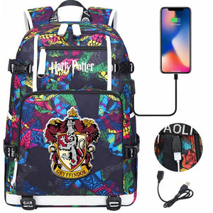 Harry Potter Gryffindor Backpack Travel Backpack School Bag with USB Charging Port