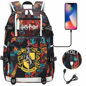 Harry Potter Hufflepuff Backpack Travel Backpack School Bag with USB Charging Port