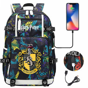 Harry Potter Hufflepuff Backpack Travel Backpack School Bag with USB Charging Port