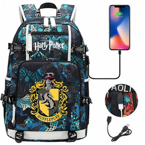 Harry Potter Hufflepuff Backpack Travel Backpack School Bag with USB Charging Port
