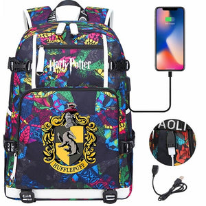 Harry Potter Hufflepuff Backpack Travel Backpack School Bag with USB Charging Port