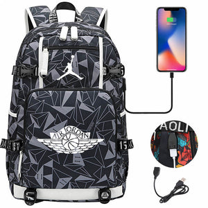 Basketball Player Star Jordan Multifunction Backpack Travel Backpack School Bag with USB Charging Port
