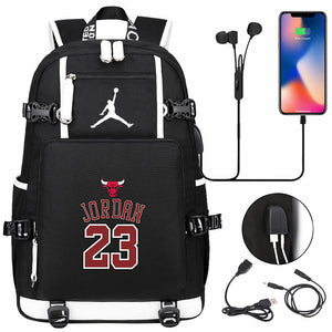 Basketball Player Star Jordan Multifunction Backpack Travel Backpack School Bag with USB Charging Port