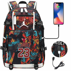 Basketball Player Star Jordan Multifunction Backpack Travel Backpack School Bag with USB Charging Port