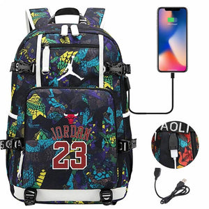 Basketball Player Star Jordan Multifunction Backpack Travel Backpack School Bag with USB Charging Port