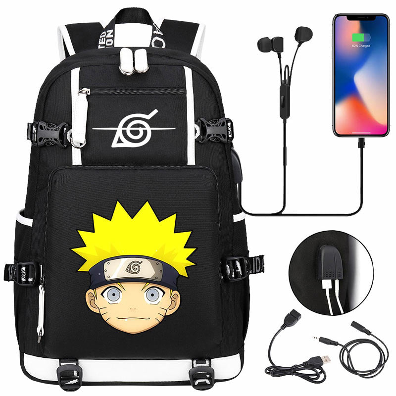 Bzdaisy Naruto Backpack with Double Side Pockets, Chain Decoration, and  Computer Protection Bag - Fits 15'' Laptop with USB Charging Cable Unisex  for