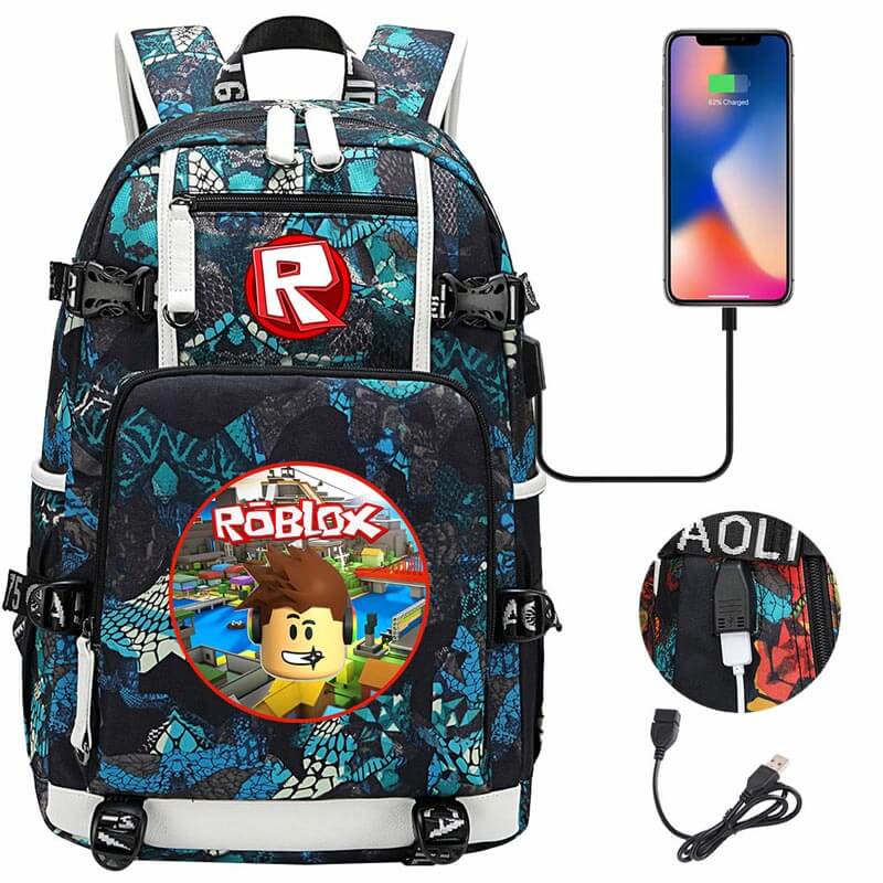 Roblox Backpack Travel Backpack Roblox School Bag with USB