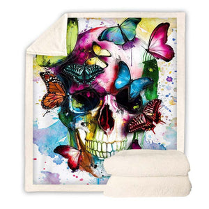 Skull Butterfly Throw Blanket for Adult Kids 3D Printed Skull Fleece Blanket