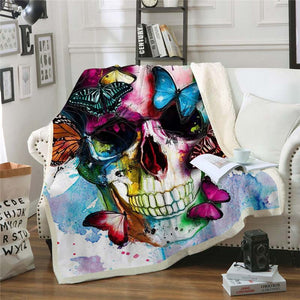 Skull Butterfly Throw Blanket for Adult Kids 3D Printed Skull Fleece Blanket