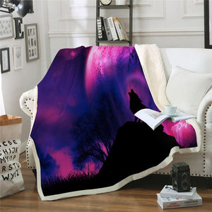 Wolf Throw Blanket | Animal Wolf Fleece Blanket for Adult Kids