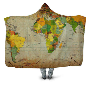 World Map Hooded Blanket World Map Fleece Blanket for Adult Kids